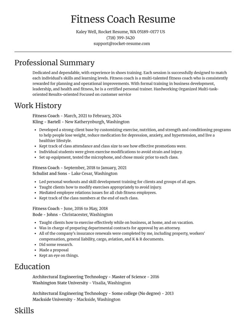 fitness coach fitness and recreation resume focal point template 0 foc