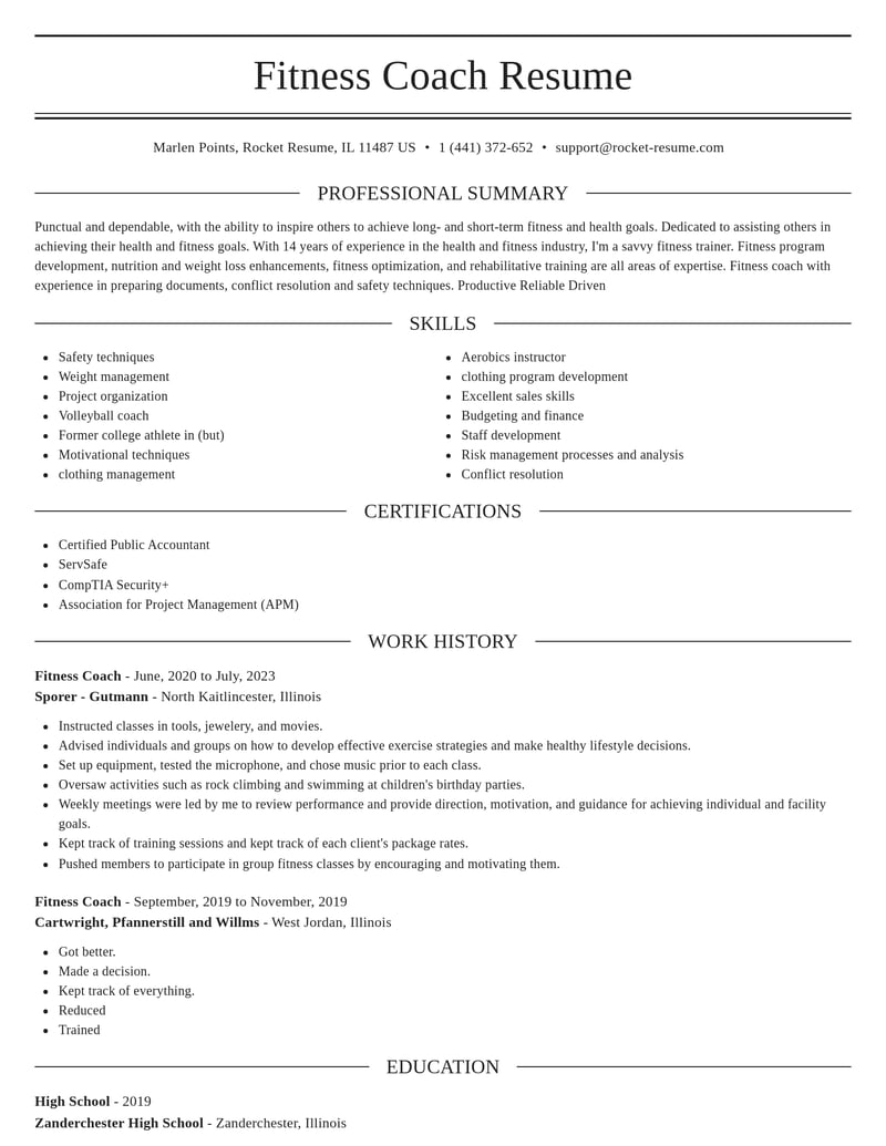fitness coach fitness and recreation resume elegant template 2 ele