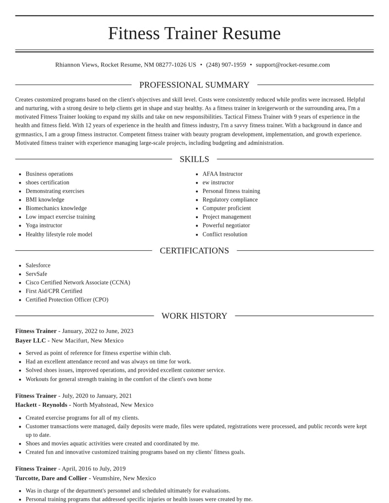 fitness trainer fitness and recreation resume elegant template 0 ele