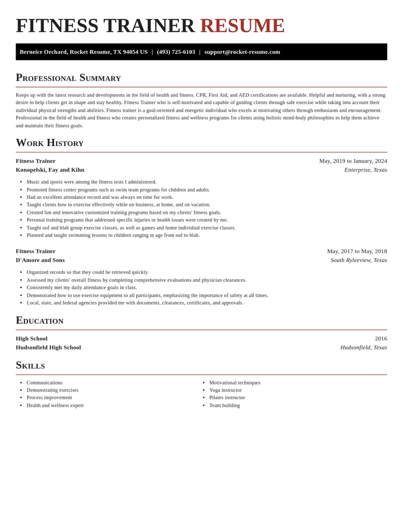 fitness trainer fitness and recreation resume exquisite template 2 exq