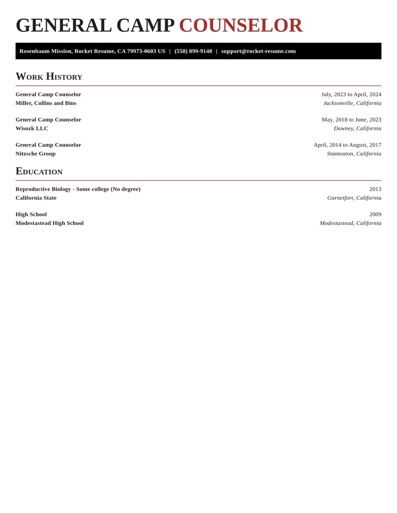 general camp counselor fitness and recreation resume exquisite template 1 exq