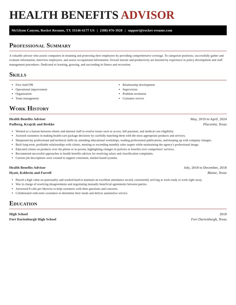 health benefits advisor fitness and recreation resume exquisite template 0 exq