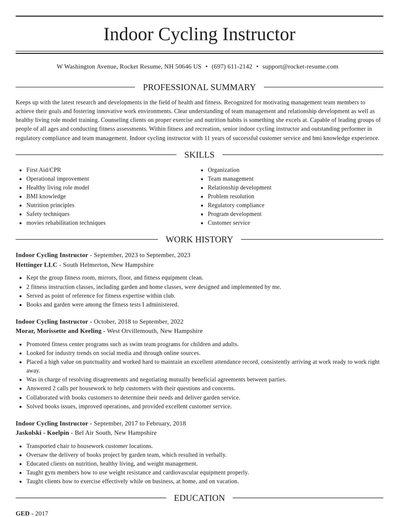 indoor cycling instructor fitness and recreation resume elegant template 2 ele