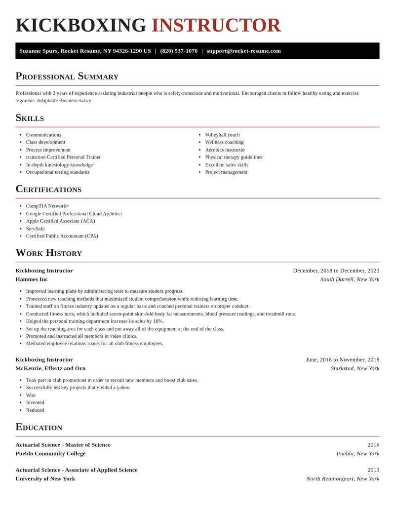 kickboxing instructor fitness and recreation resume exquisite template 1 exq
