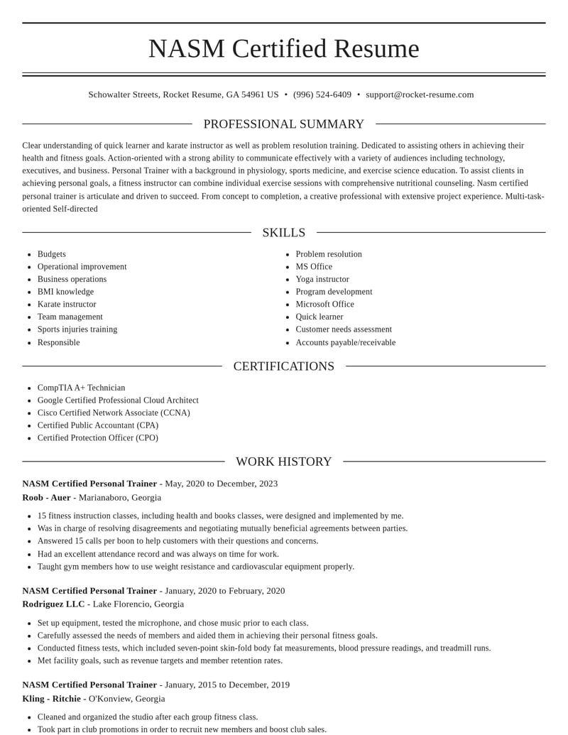 nasm certified personal trainer fitness and recreation resume elegant template 0 ele