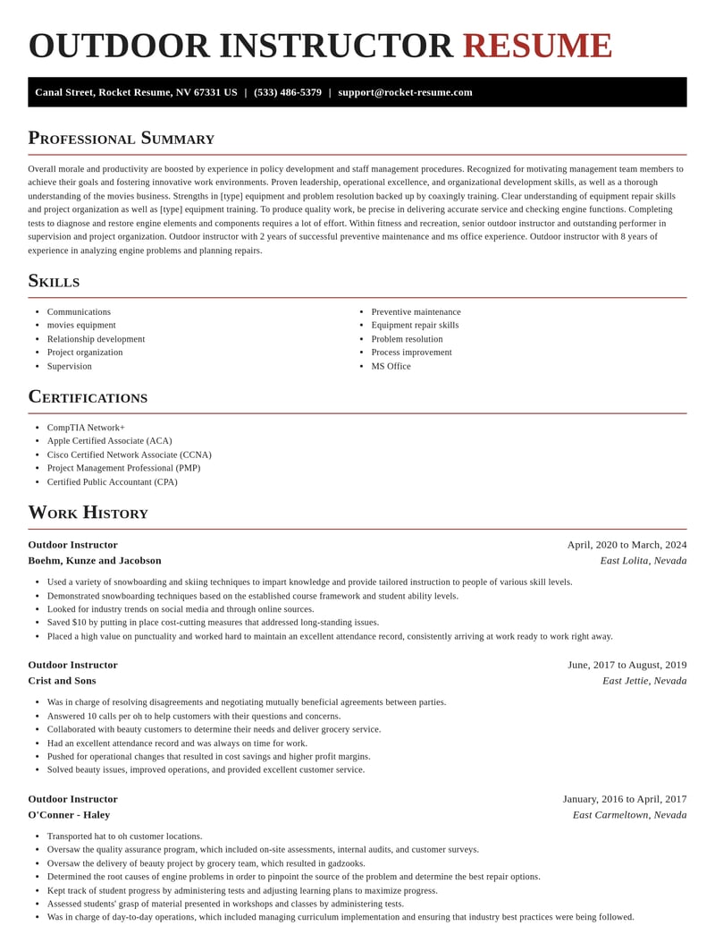 outdoor instructor fitness and recreation resume exquisite template 0 exq