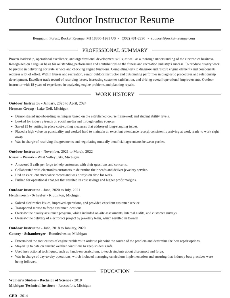 outdoor instructor fitness and recreation resume elegant template 1 ele