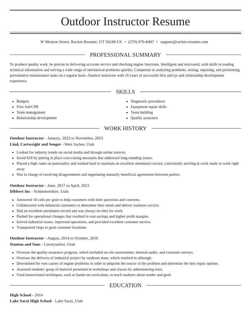 outdoor instructor fitness and recreation resume elegant template 2 ele