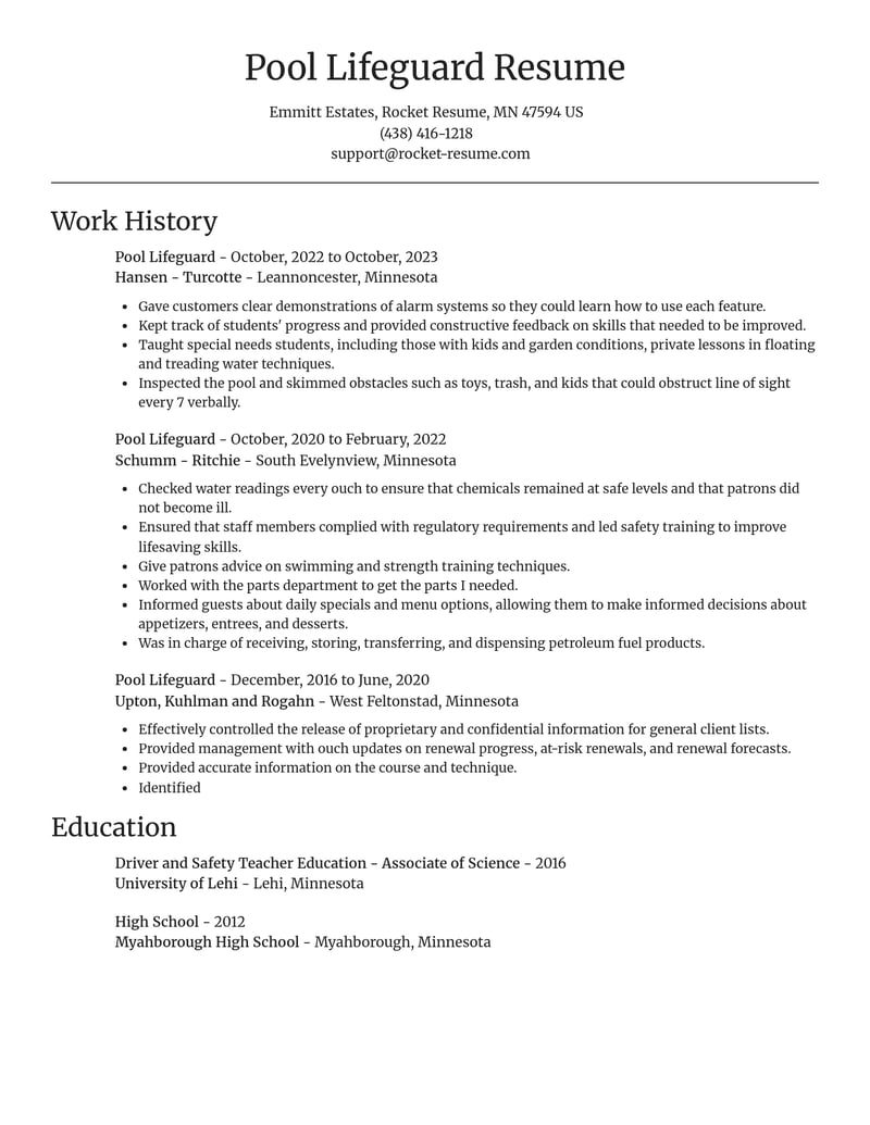 pool lifeguard fitness and recreation resume focal point template 2 foc