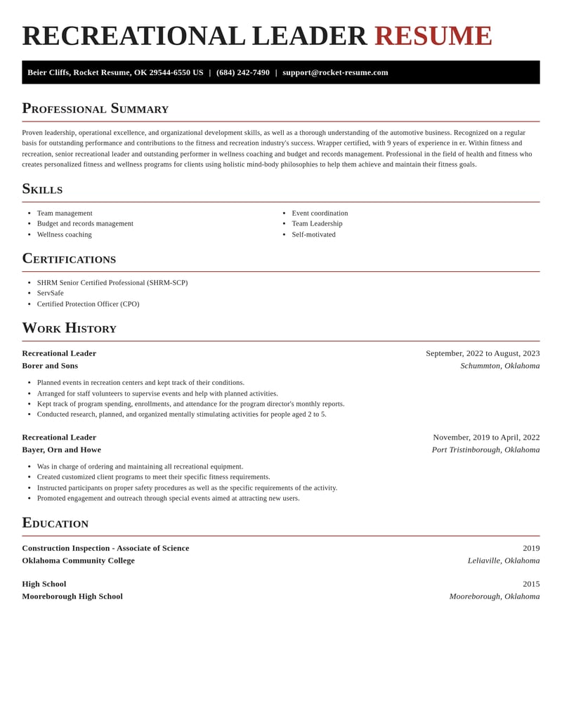 recreational leader fitness and recreation resume exquisite template 1 exq