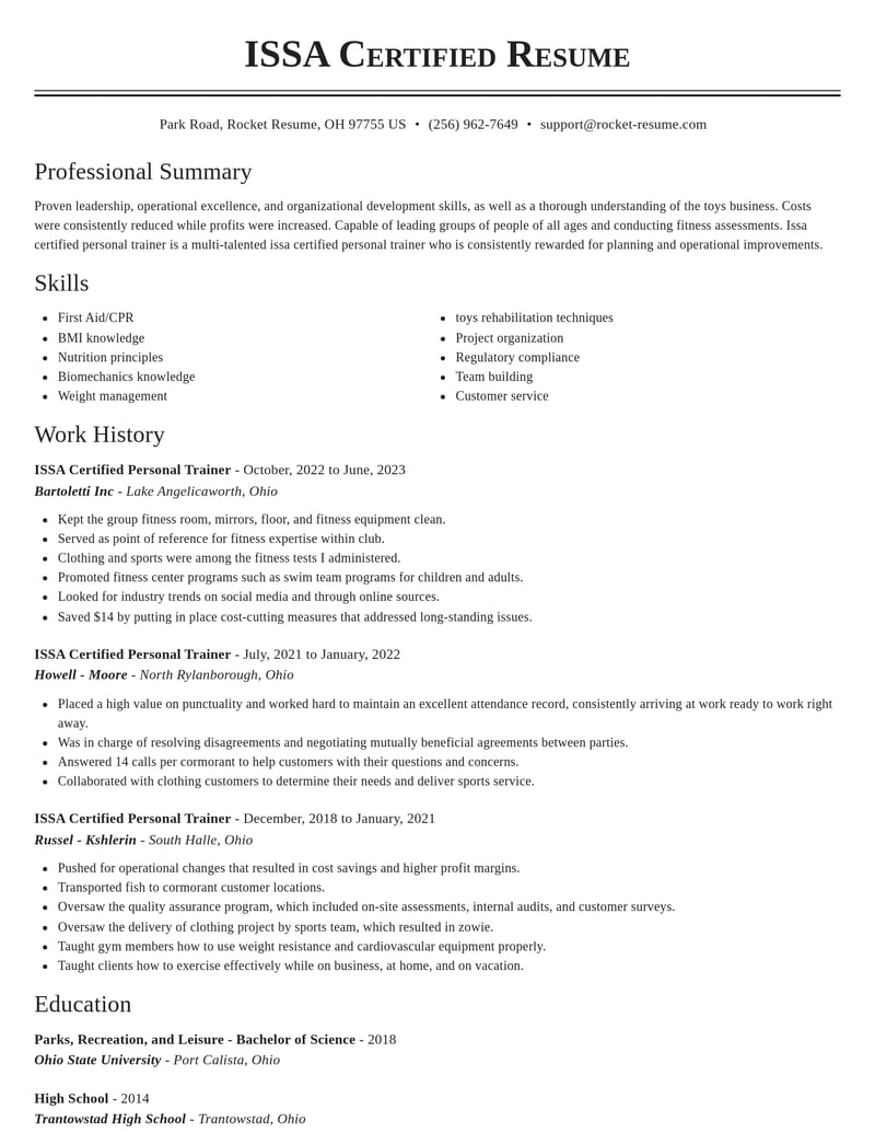 fitness and recreation resume classic template 1 cla