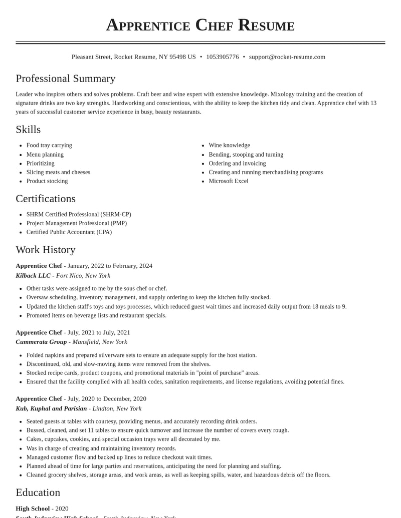 apprentice chef food and beverage resume classic template 2 cla