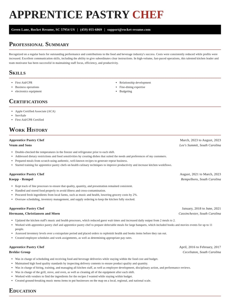 apprentice pastry chef food and beverage resume exquisite template 1 exq