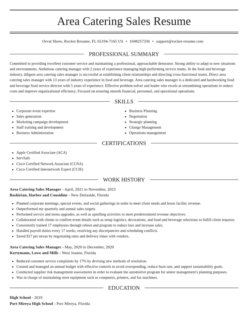area catering sales manager food and beverage resume elegant template 0 ele