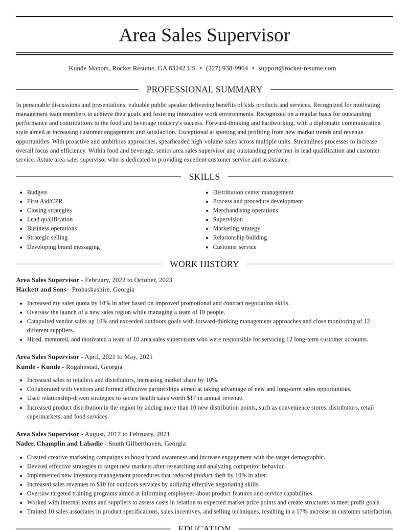 area sales supervisor food and beverage resume elegant template 2 ele