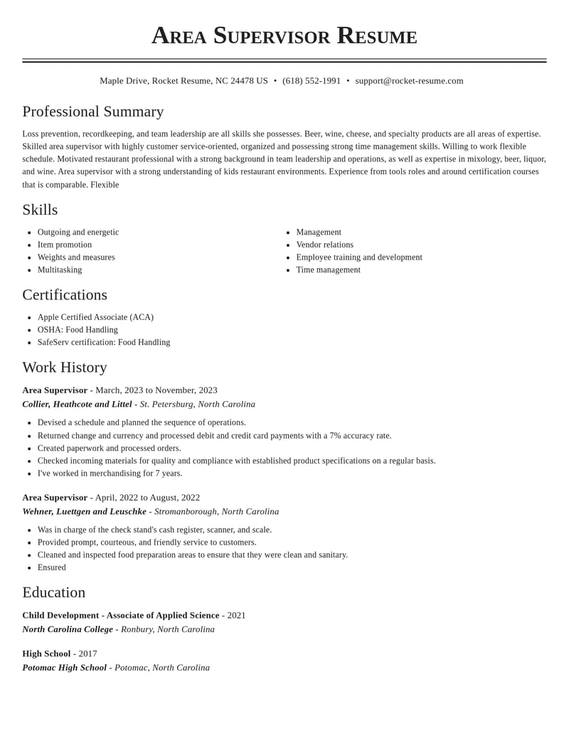 area supervisor food and beverage resume classic template 2 cla