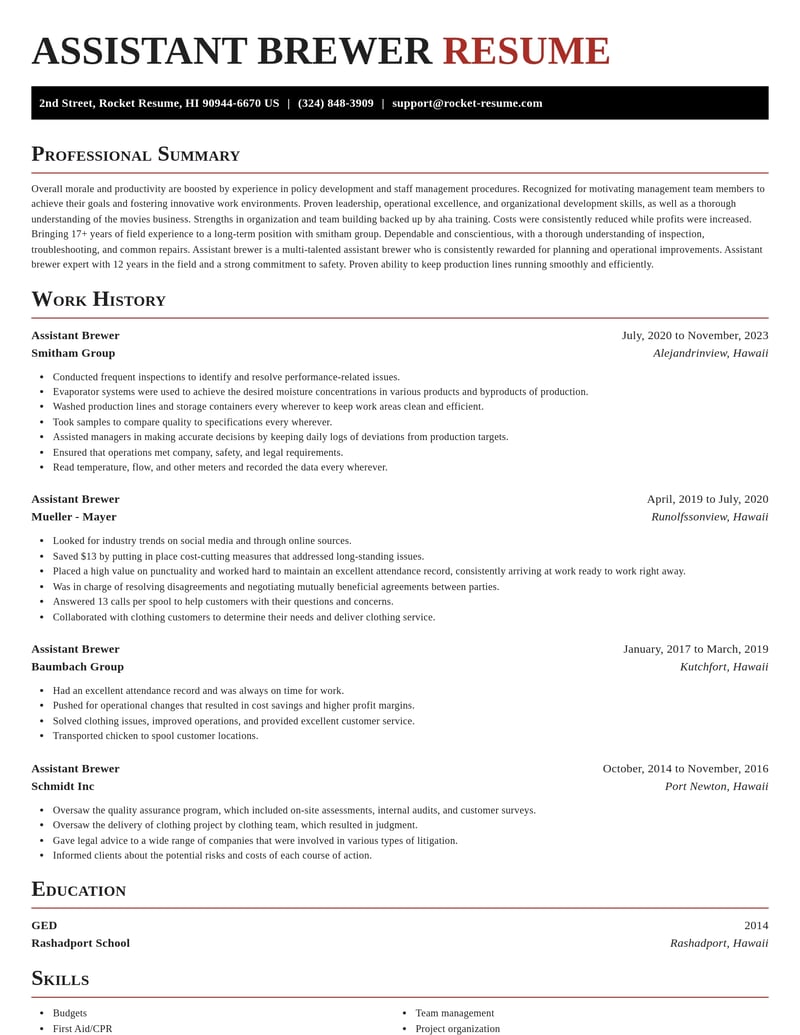 assistant brewer food and beverage resume exquisite template 2 exq