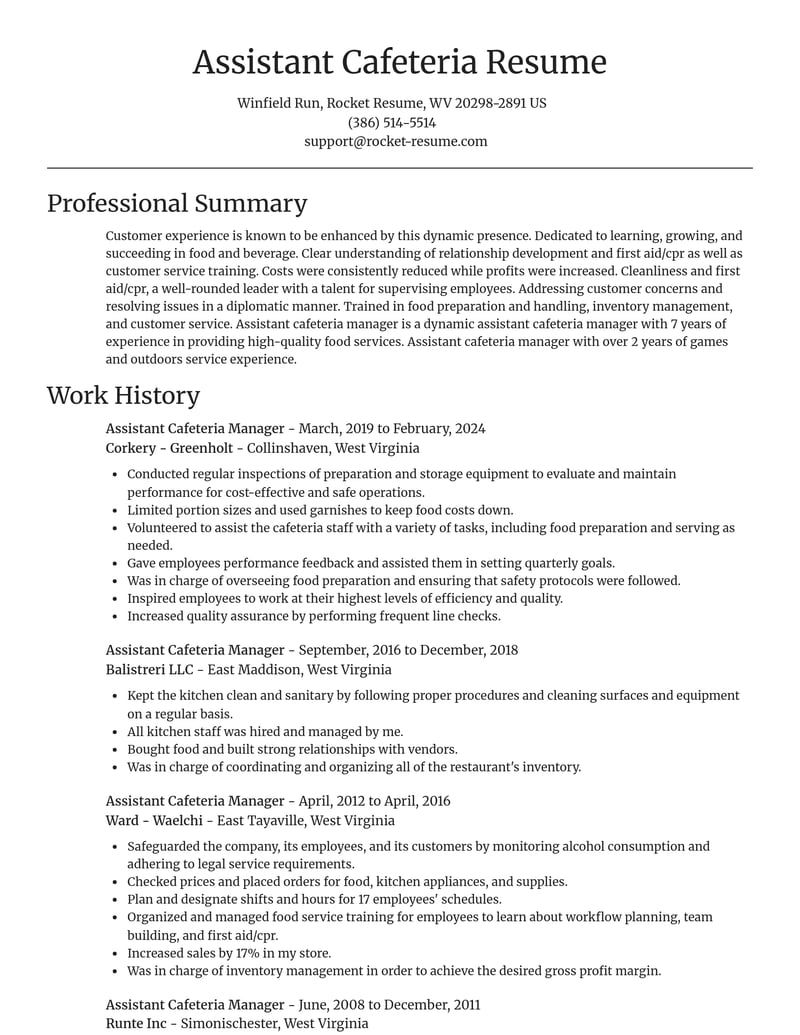 assistant cafeteria manager food and beverage resume focal point template 1 foc