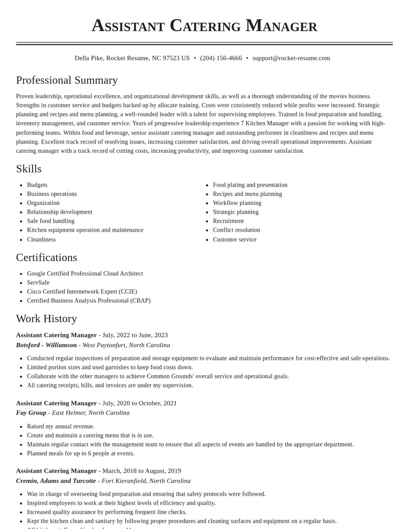 assistant catering manager food and beverage resume classic template 0 cla