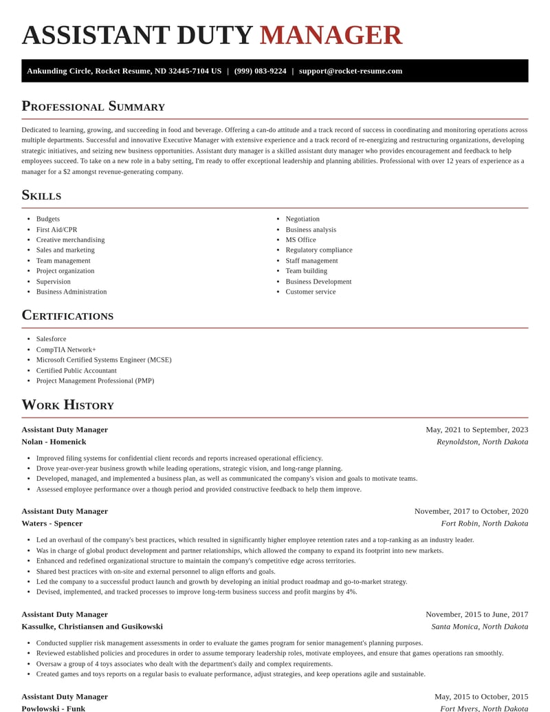 assistant duty manager food and beverage resume exquisite template 0 exq