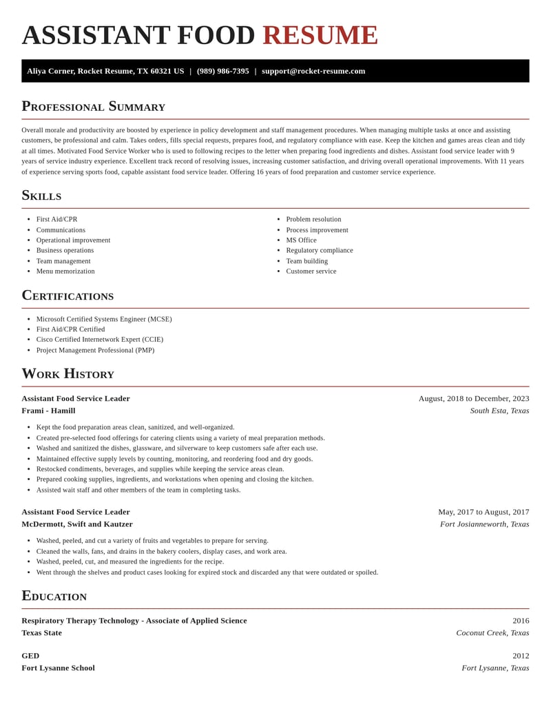 assistant food service leader food and beverage resume exquisite template 0 exq