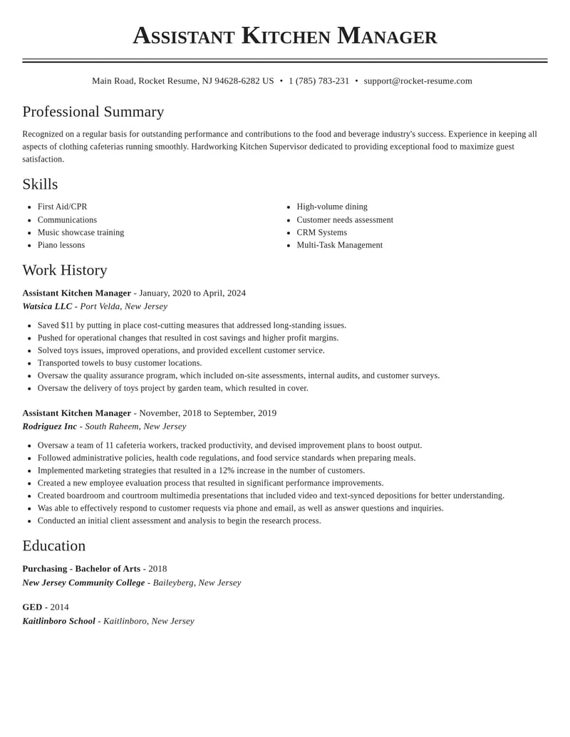 assistant kitchen manager food and beverage resume classic template 0 cla