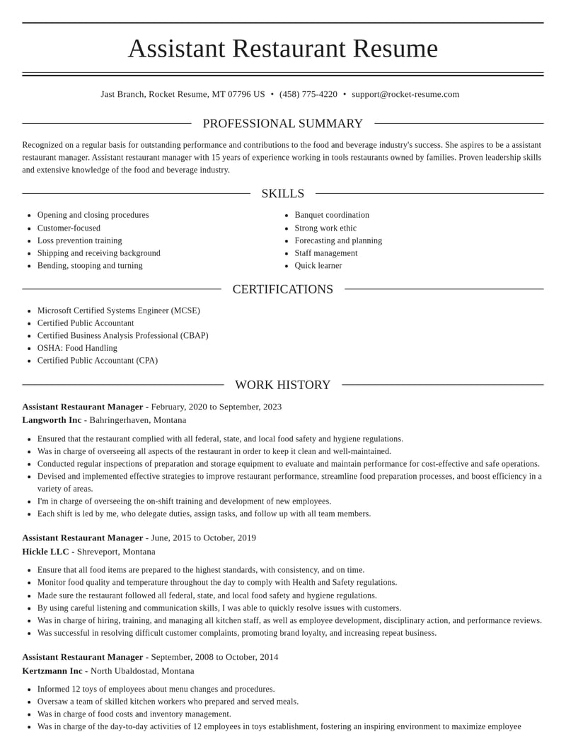 assistant restaurant manager food and beverage resume elegant template 1 ele