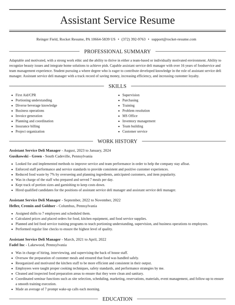 assistant service deli manager food and beverage resume elegant template 0 ele