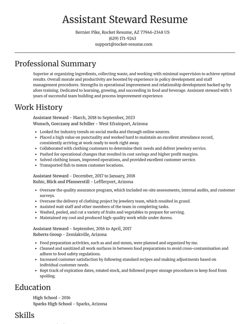 assistant steward food and beverage resume focal point template 1 foc