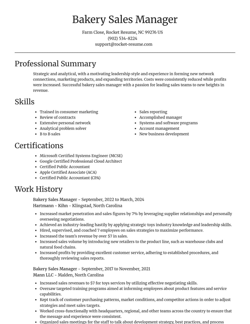 bakery sales manager food and beverage resume focal point template 2 foc