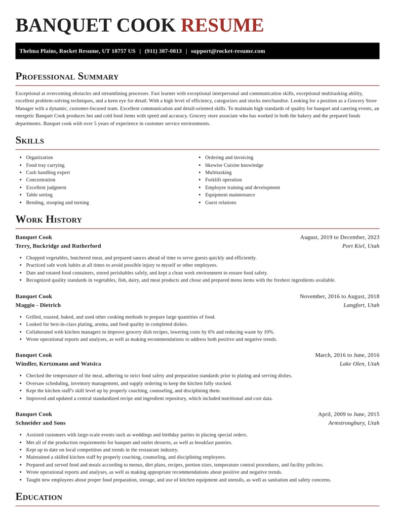 banquet cook food and beverage resume exquisite template 1 exq