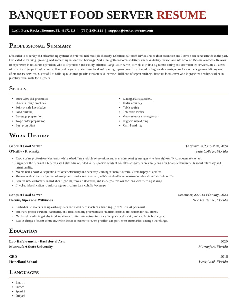 banquet food server food and beverage resume exquisite template 2 exq