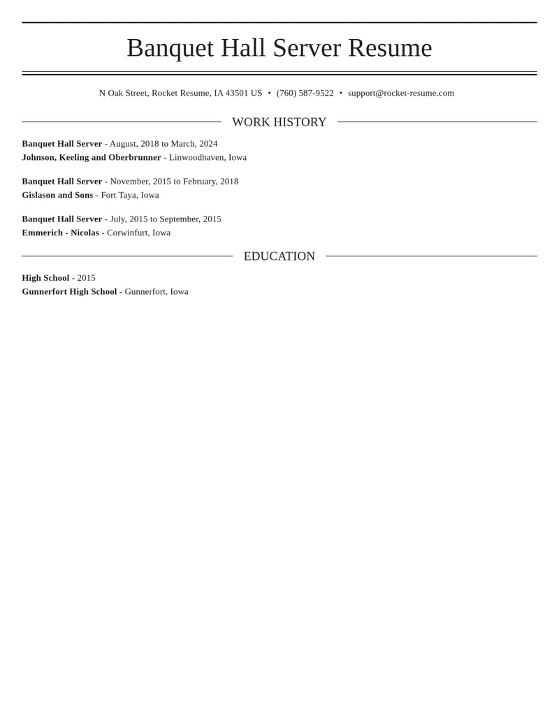 banquet hall server food and beverage resume elegant template 2 ele