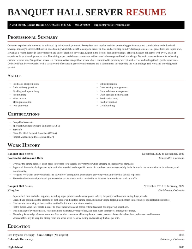 banquet hall server food and beverage resume exquisite template 2 exq