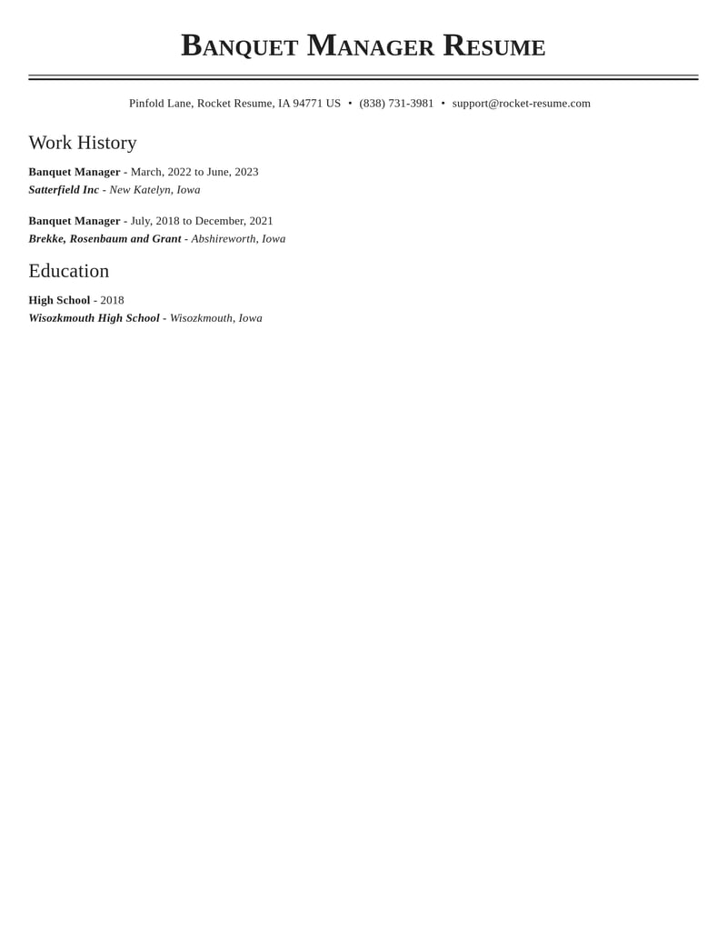 banquet manager food and beverage resume classic template 1 cla