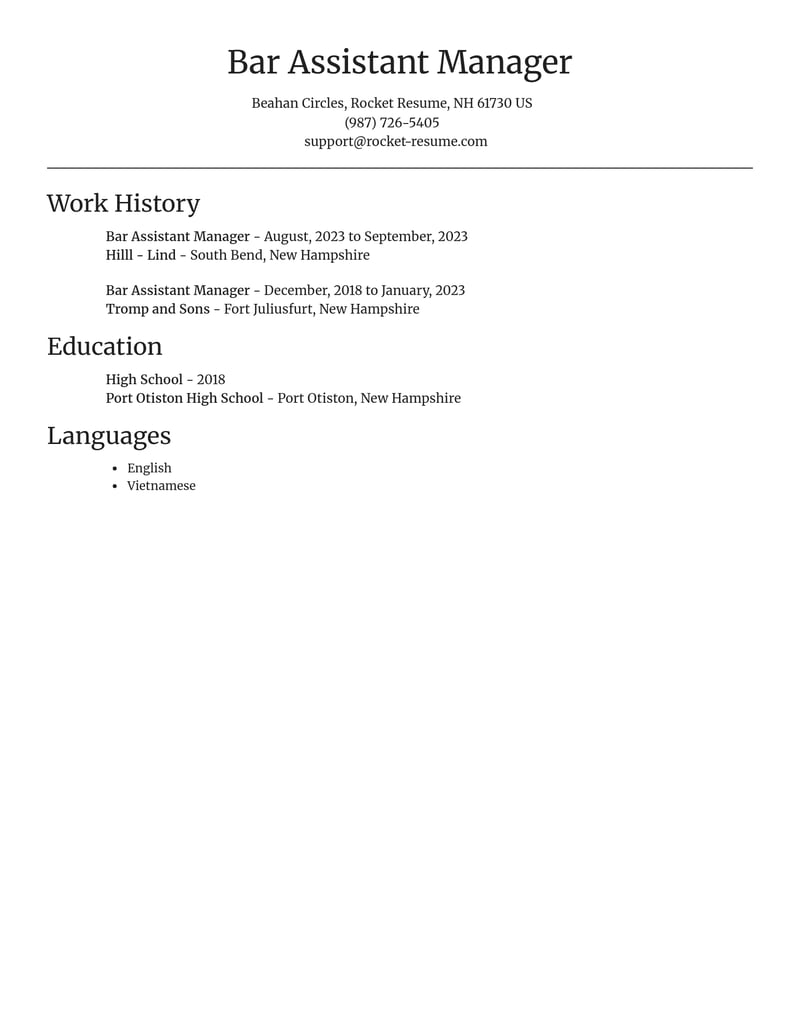 bar assistant manager food and beverage resume focal point template 2 foc