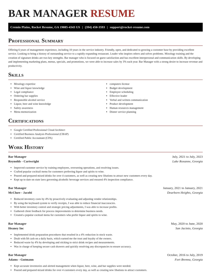 bar manager food and beverage resume exquisite template 1 exq
