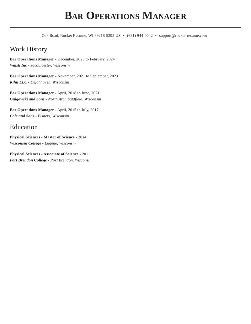 bar operations manager food and beverage resume classic template 1 cla