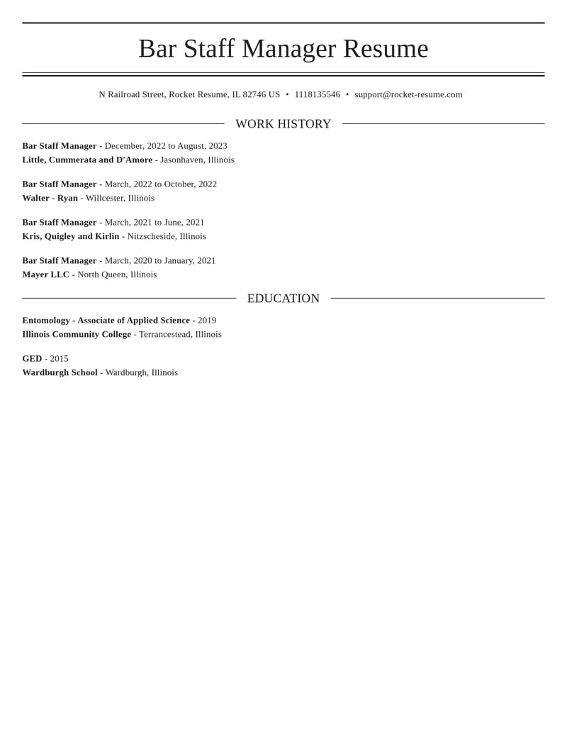 bar staff manager food and beverage resume elegant template 2 ele