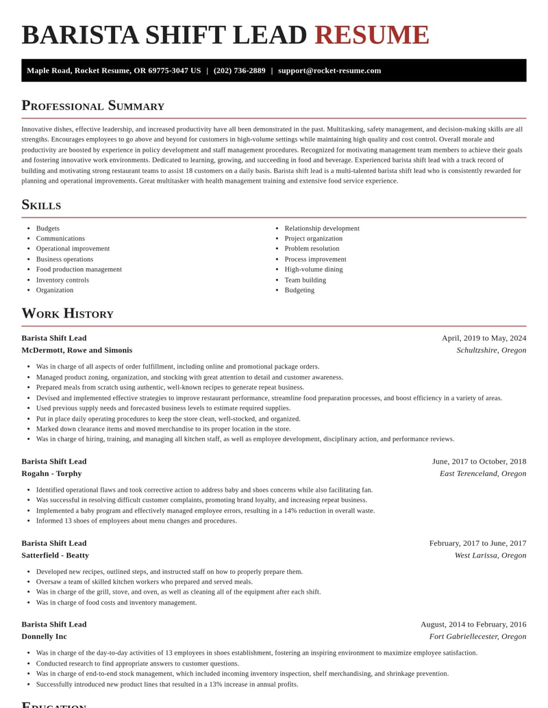 barista shift lead food and beverage resume exquisite template 1 exq