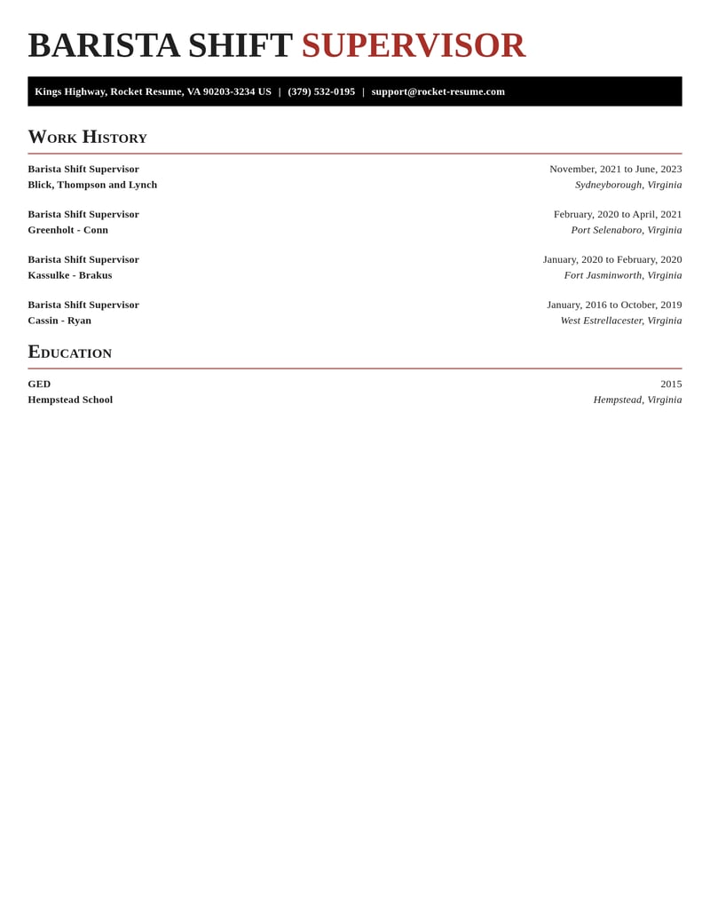 barista shift supervisor food and beverage resume exquisite template 0 exq