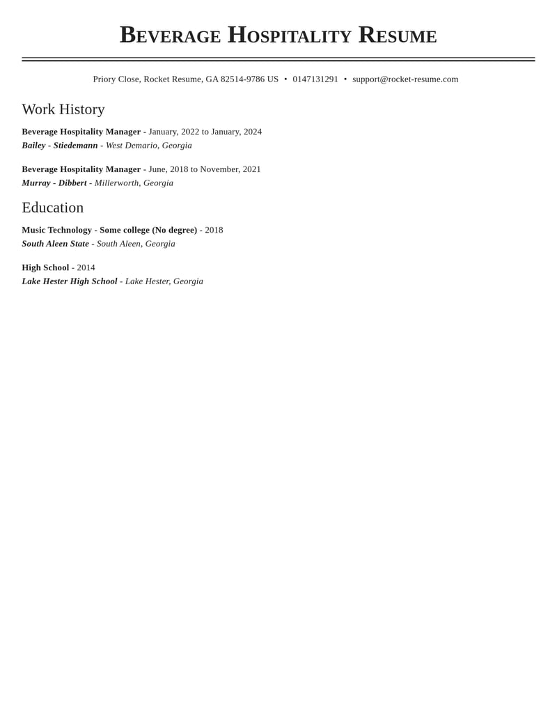 beverage hospitality manager food and beverage resume classic template 2 cla