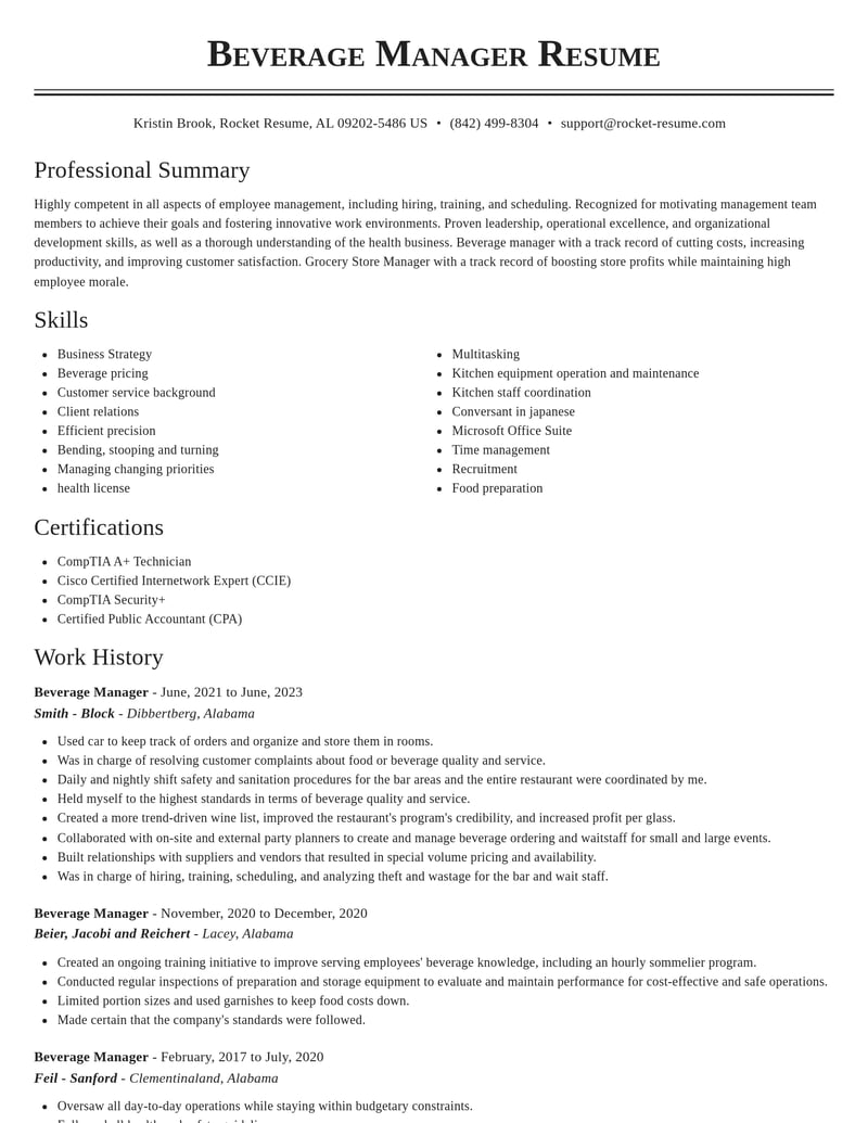 beverage manager food and beverage resume classic template 2 cla