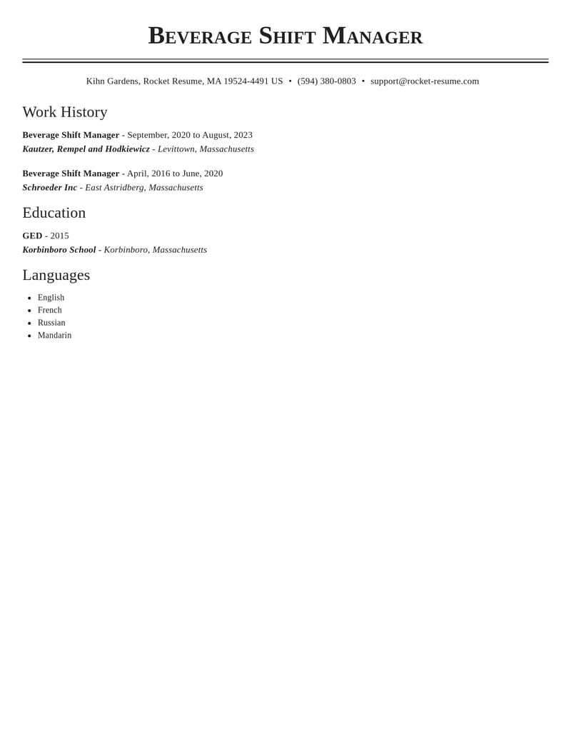 beverage shift manager food and beverage resume classic template 2 cla