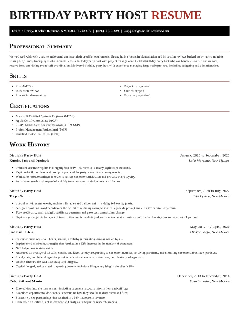 birthday party host food and beverage resume exquisite template 2 exq