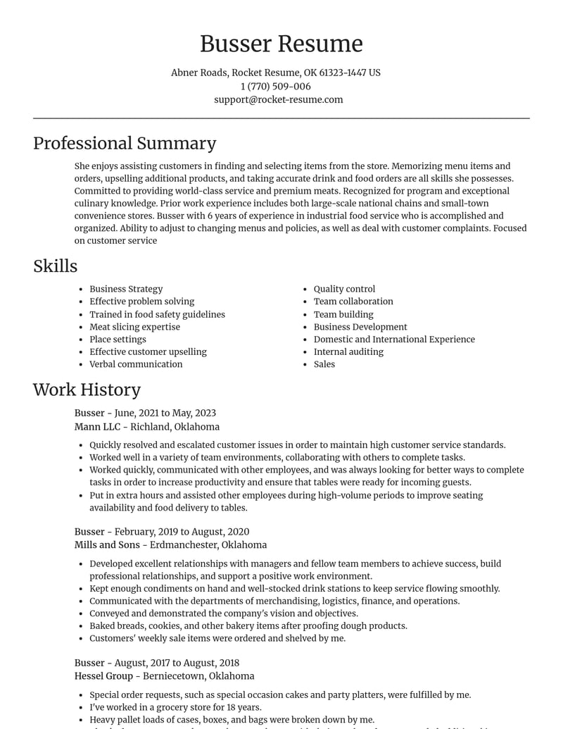 busser food and beverage resume focal point template 0 foc