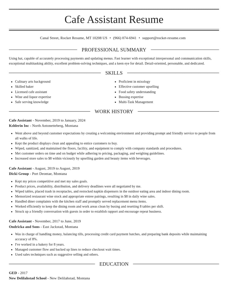 cafe assistant food and beverage resume elegant template 2 ele