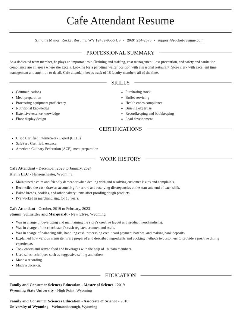 cafe attendant food and beverage resume elegant template 0 ele