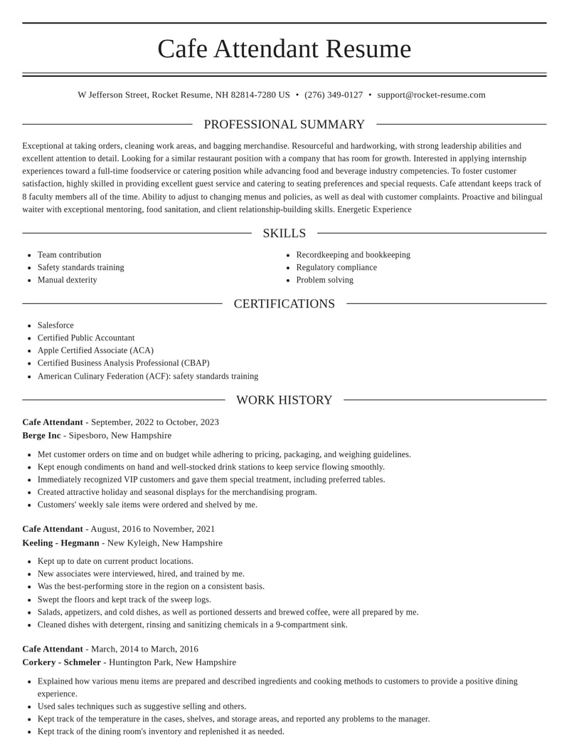 cafe attendant food and beverage resume elegant template 2 ele