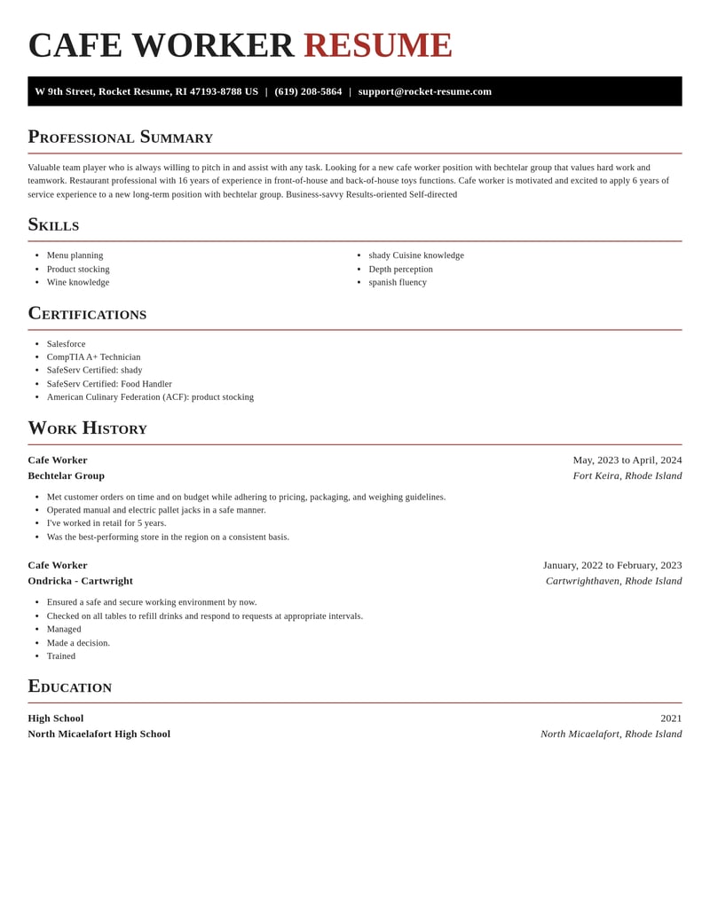 cafe worker food and beverage resume exquisite template 1 exq
